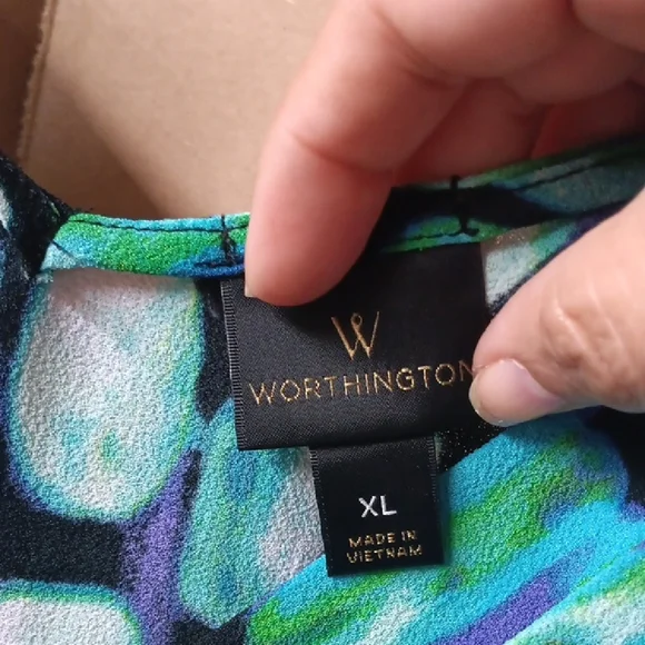 Worthington Vibrant Blue and Green Sleeveless Blouse - Picture 4 of 8